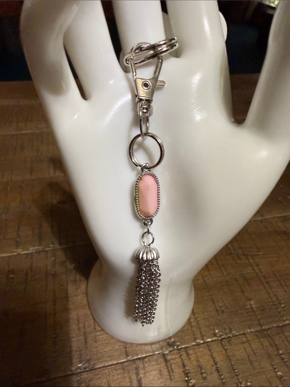 Pink Stone Tassel Keychain
